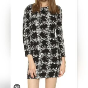 Club Monaco Black White Knit Kaisie Dress Long Sleeve Back Zip Lined Size 6